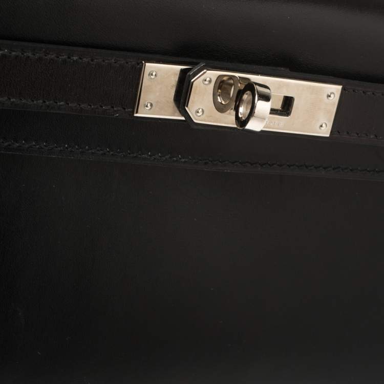 Pre Owned Hermes Black Box Calf Leather Palladium Hardware Kelly Longue Clutch 34