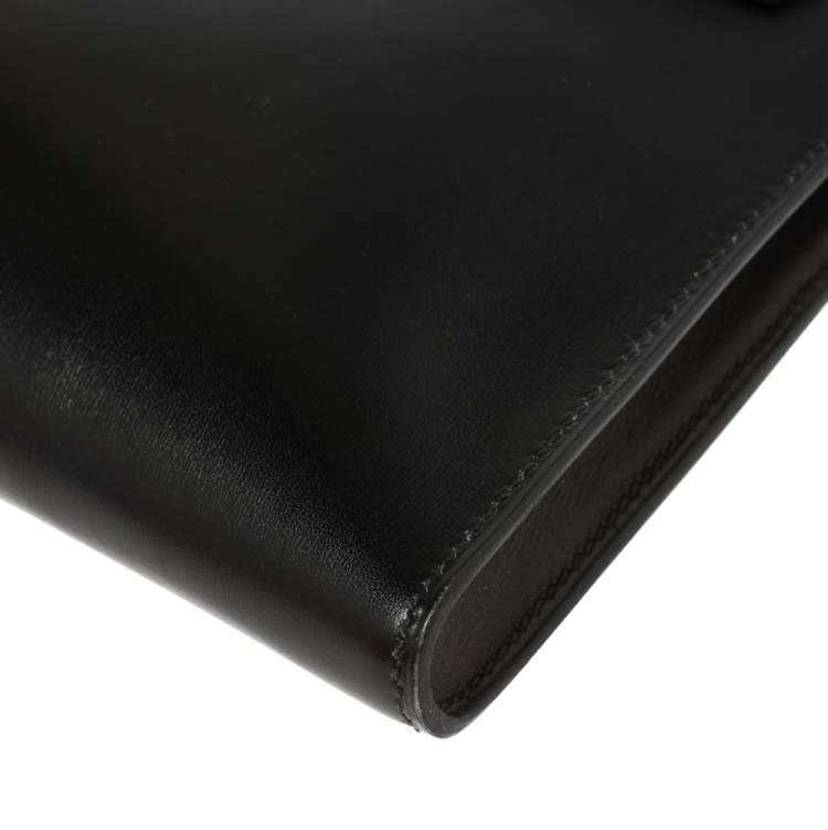 Pre Owned Hermes Black Box Calf Leather Palladium Hardware Kelly Longue Clutch 34