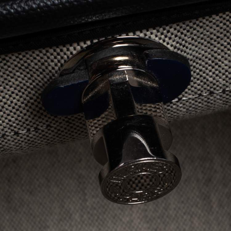 Pre Owned Hermes Black/Blue Sapphire Coated Canvas and Leather Limited Edition Herbag Zip 31 Bag