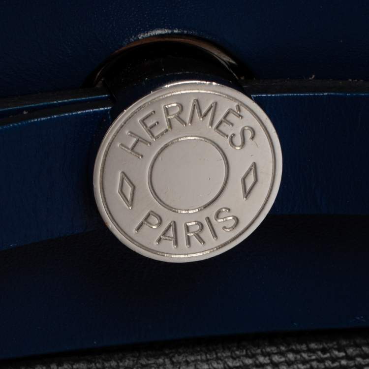 Pre Owned Hermes Black/Blue Sapphire Coated Canvas and Leather Limited Edition Herbag Zip 31 Bag