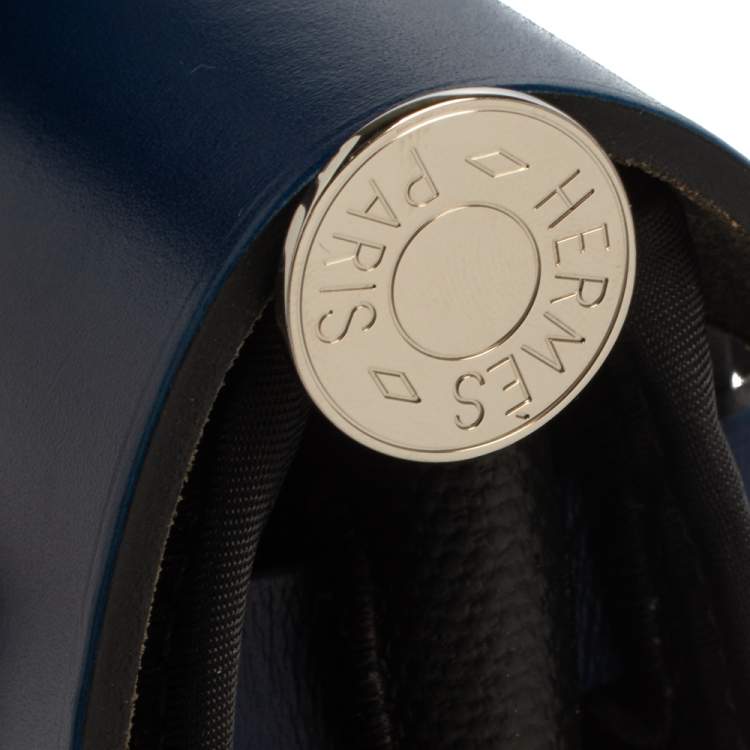 Pre Owned Hermes Black/Blue Sapphire Coated Canvas and Leather Limited Edition Herbag Zip 31 Bag