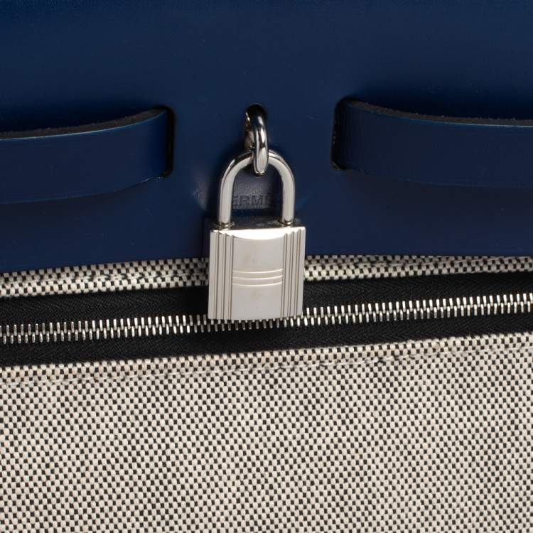 Pre Owned Hermes Black/Blue Sapphire Coated Canvas and Leather Limited Edition Herbag Zip 31 Bag