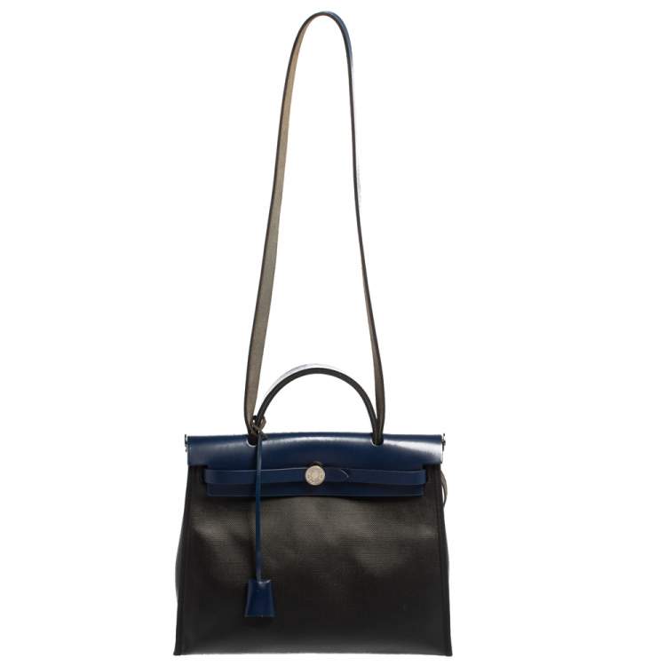 $3500 Hermes Classic Canvas Leather Herbag Zip 31 PM Navy Blue Bag Purse -  Lust4Labels