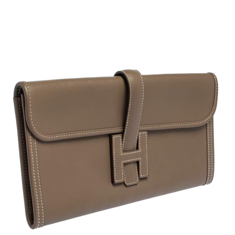 Pre Owned Hermes Etoupe Swift Leather Elan Jige 29 Clutch