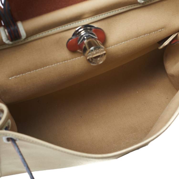 Pre Owned Hermes Toile Trench Vache Hunter Leather Herbag Zip 31 Bag