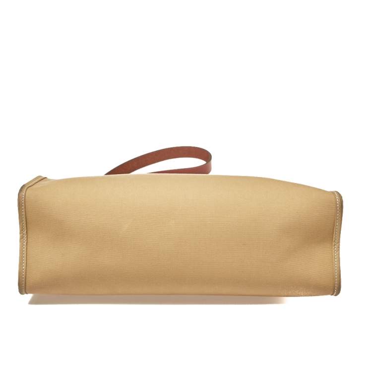 Pre Owned Hermes Toile Trench Vache Hunter Leather Herbag Zip 31 Bag