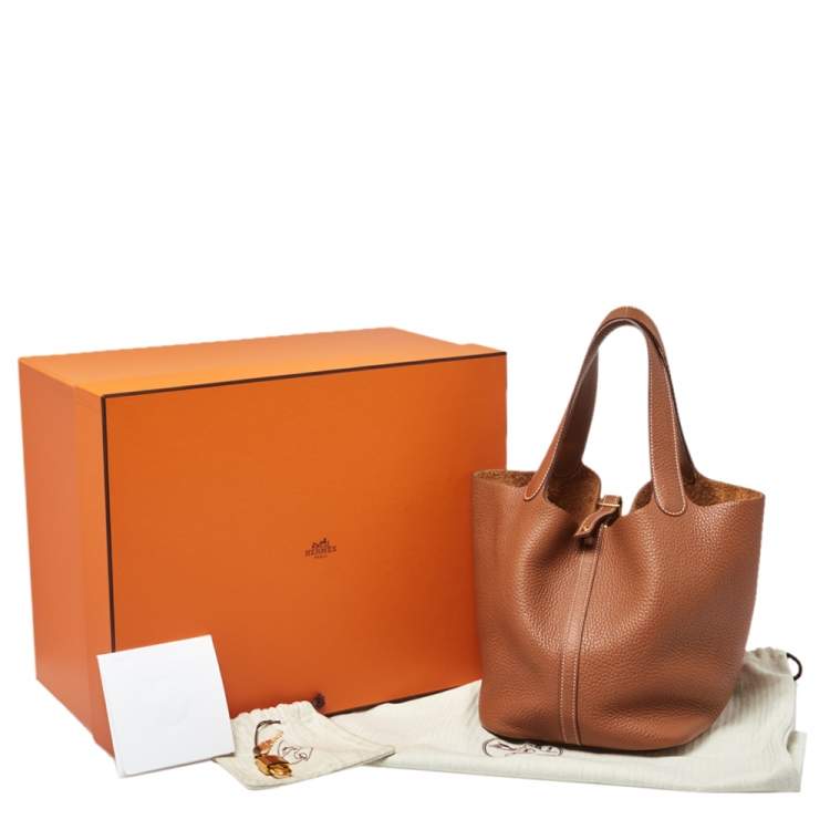 Pre Owned Hermes Gold Clemence Leather Gold Hardware Picotin Lock 22 Bag