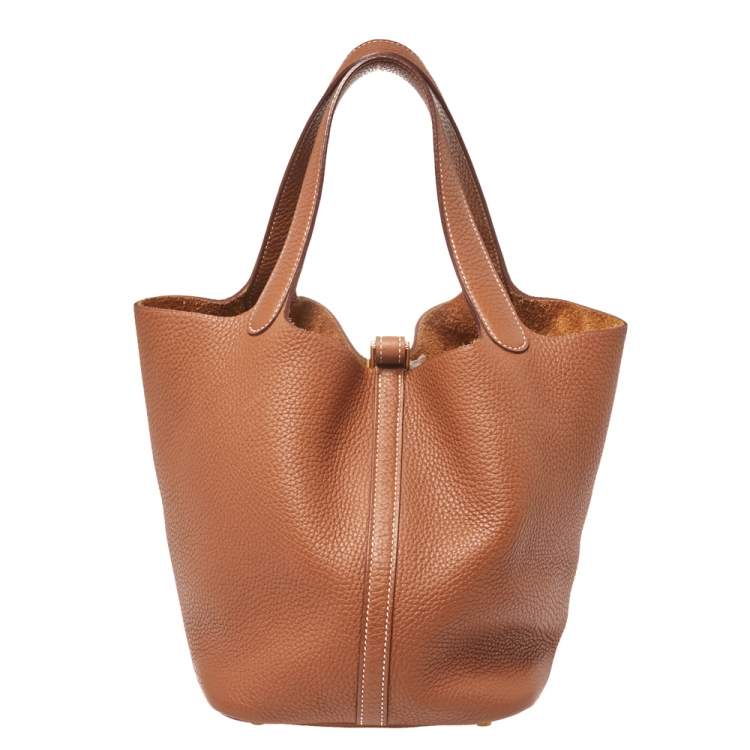 Pre Owned Hermes Gold Clemence Leather Gold Hardware Picotin Lock 22 Bag