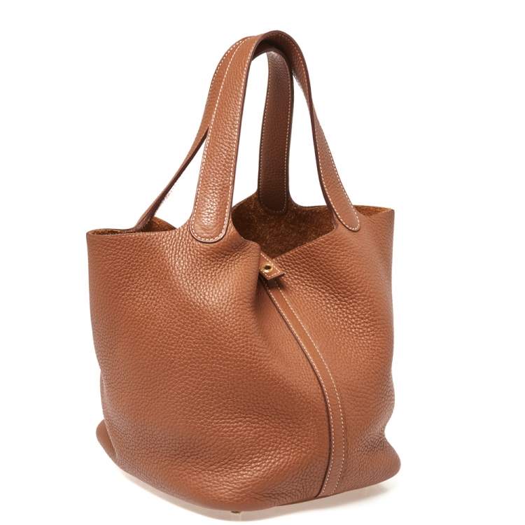 Pre Owned Hermes Gold Clemence Leather Gold Hardware Picotin Lock 22 Bag