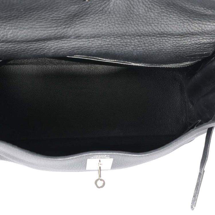 Pre Owned Hermes Black Clemence Leather Kelly Retourne 35 Bag