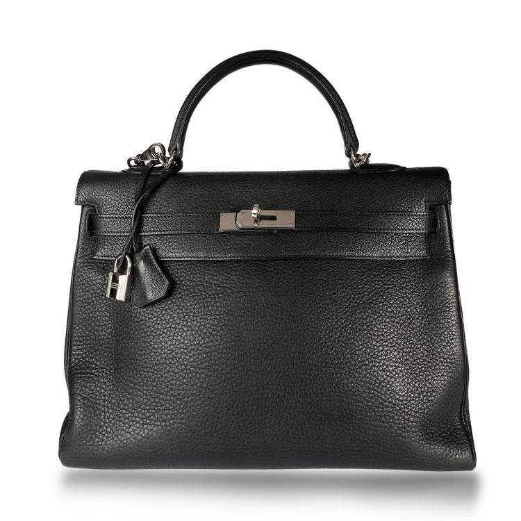 Pre Owned Hermes Black Clemence Leather Kelly Retourne 35 Bag