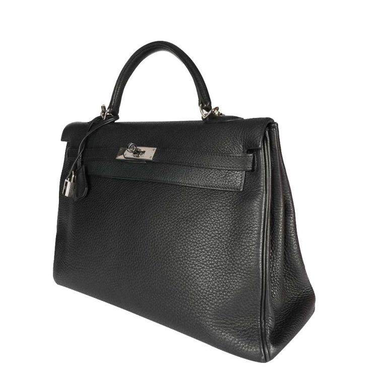 Pre Owned Hermes Black Clemence Leather Kelly Retourne 35 Bag