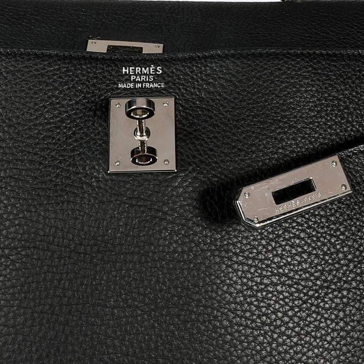 Pre Owned Hermes Black Clemence Leather Kelly Retourne 35 Bag