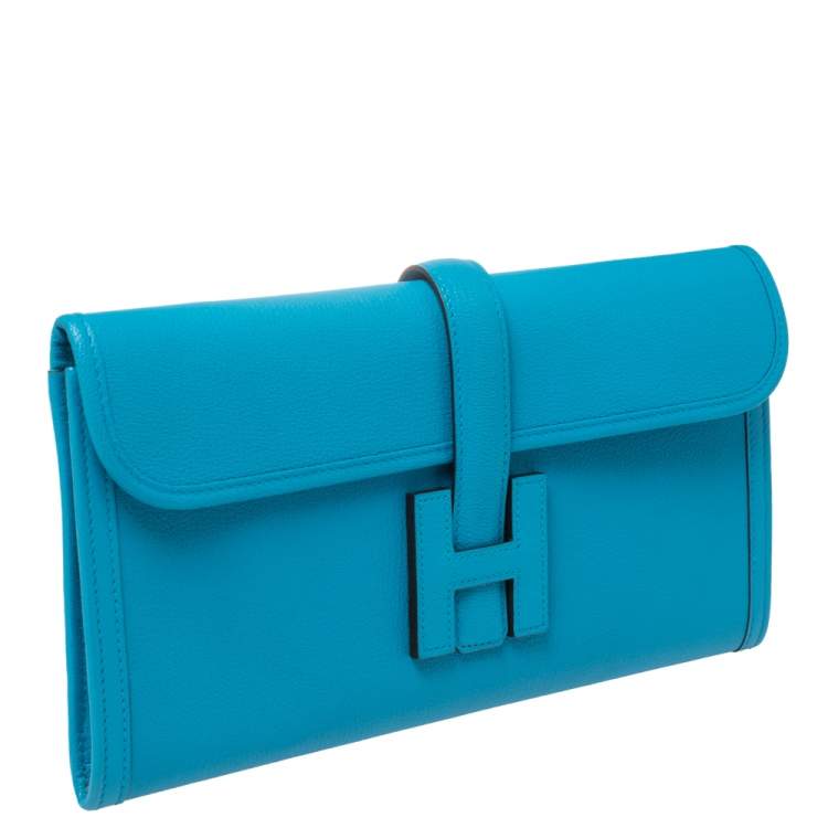 Pre Owned Hermés Bleu Zanzibar Chevre Leather Elan Jige 29 Clutch