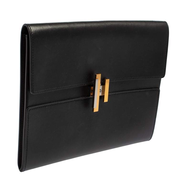 Pre Owned Hermes Noir Veau Villandry Leather Cinhetic Clutch