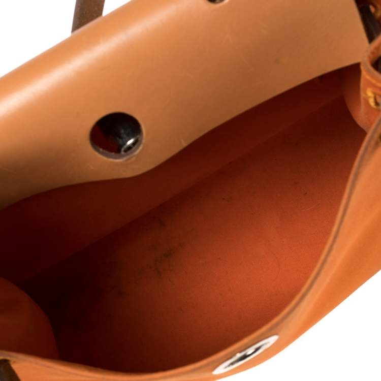 Pre Owned Hermes Orange/Natural Canvas and Leather Herbag Zip 31 Bag
