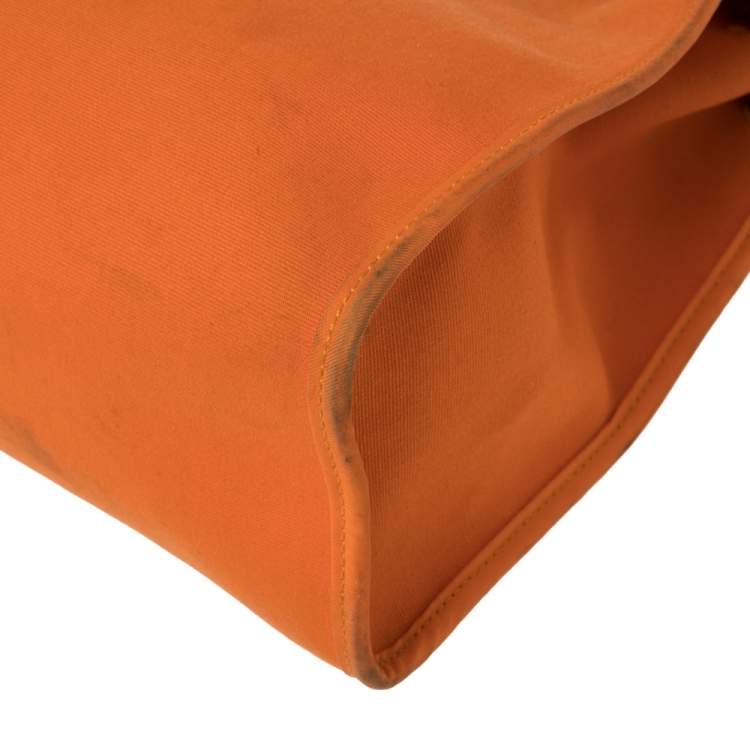 Pre Owned Hermes Orange/Natural Canvas and Leather Herbag Zip 31 Bag