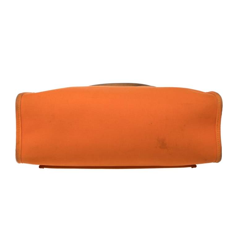 Pre Owned Hermes Orange/Natural Canvas and Leather Herbag Zip 31 Bag