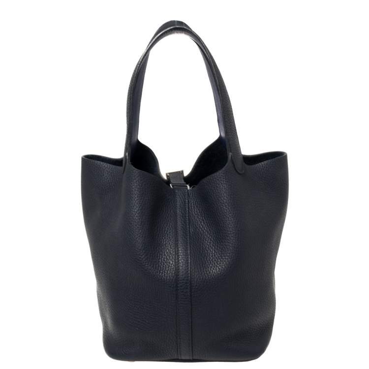 Pre Owned Hermes Bleu Nuit Taurillon Clemence Leather Picotin Lock 22 Bag