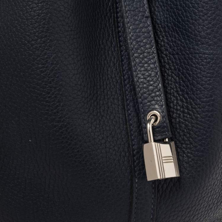 Pre Owned Hermes Bleu Nuit Taurillon Clemence Leather Picotin Lock 22 Bag