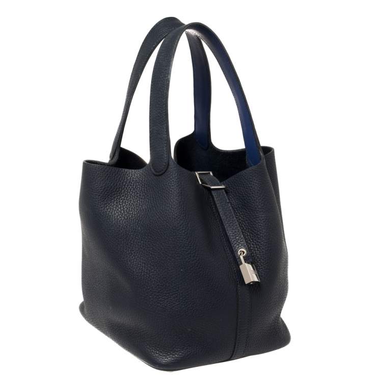 Pre Owned Hermes Bleu Nuit Taurillon Clemence Leather Picotin Lock 22 Bag