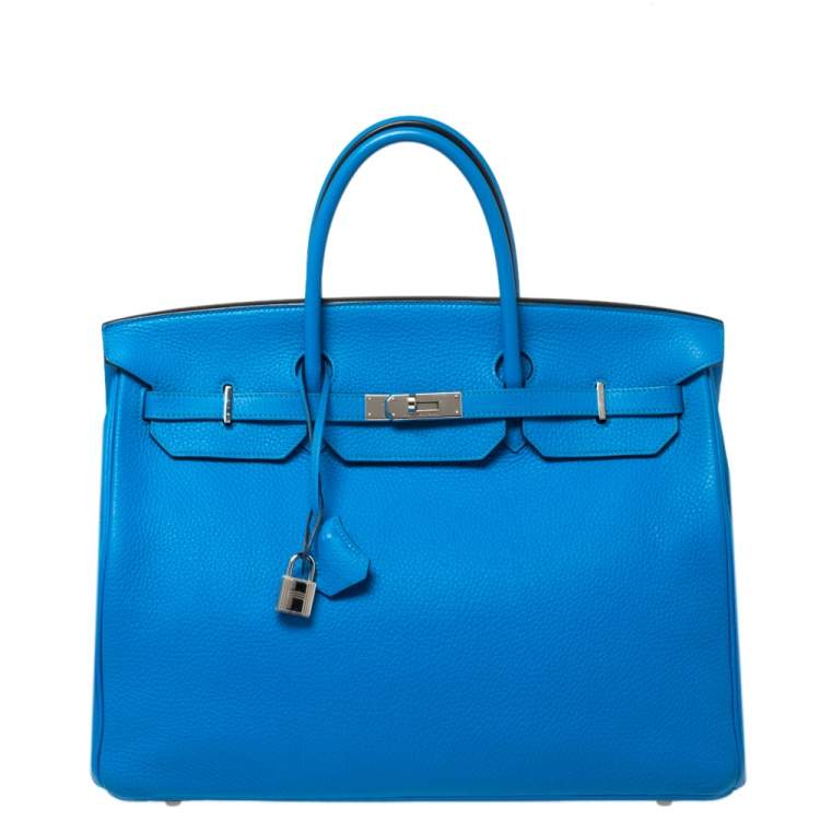 Pre Owned Hermes Bleu Hydra Taurillon Clemence Leather Palladium Hardware Birkin 40 Bag