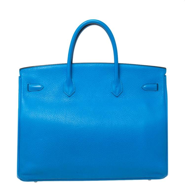 Pre Owned Hermes Bleu Hydra Taurillon Clemence Leather Palladium Hardware Birkin 40 Bag