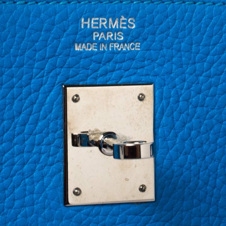 Pre Owned Hermes Bleu Hydra Taurillon Clemence Leather Palladium Hardware Birkin 40 Bag