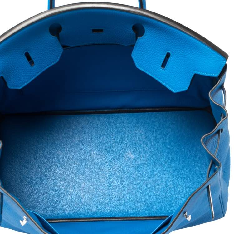 Pre Owned Hermes Bleu Hydra Taurillon Clemence Leather Palladium Hardware Birkin 40 Bag