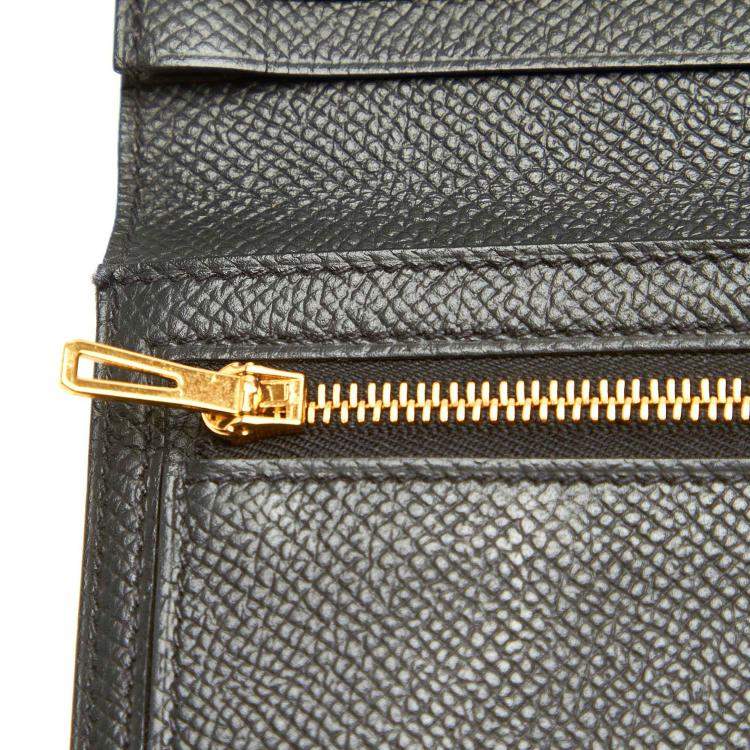 Pre Owned Hermes Black Leather Epsom Bearn Long Wallet