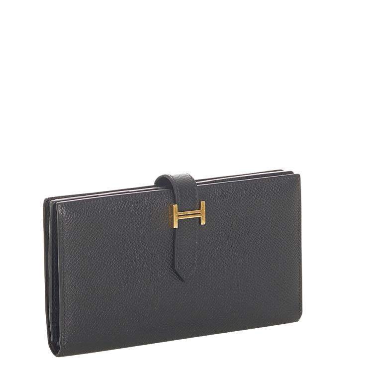 Pre Owned Hermes Black Leather Epsom Bearn Long Wallet