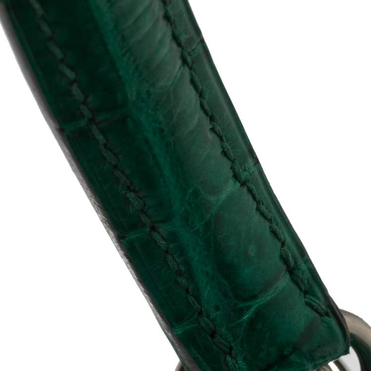Pre Owned Hermès Vert Emerald Shine Crocodile Porosus Palladium Finished Kelly Sellier 35 Bag