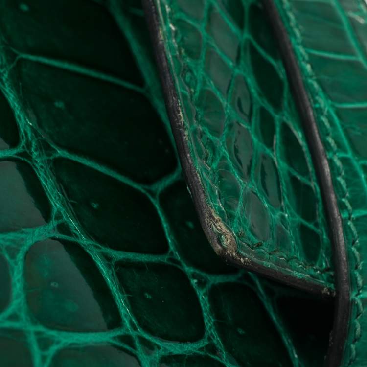 Pre Owned Hermès Vert Emerald Shine Crocodile Porosus Palladium Finished Kelly Sellier 35 Bag