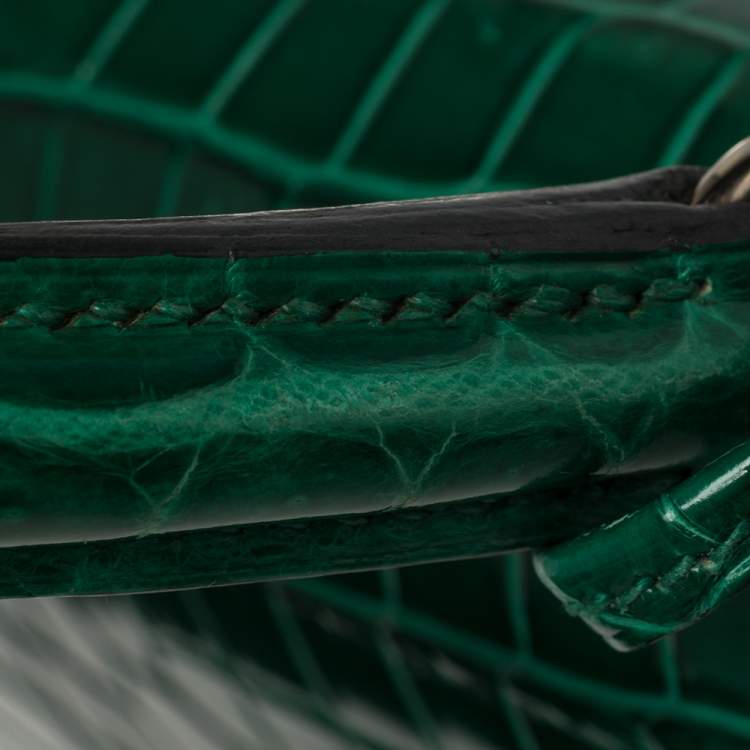 Pre Owned Hermès Vert Emerald Shine Crocodile Porosus Palladium Finished Kelly Sellier 35 Bag