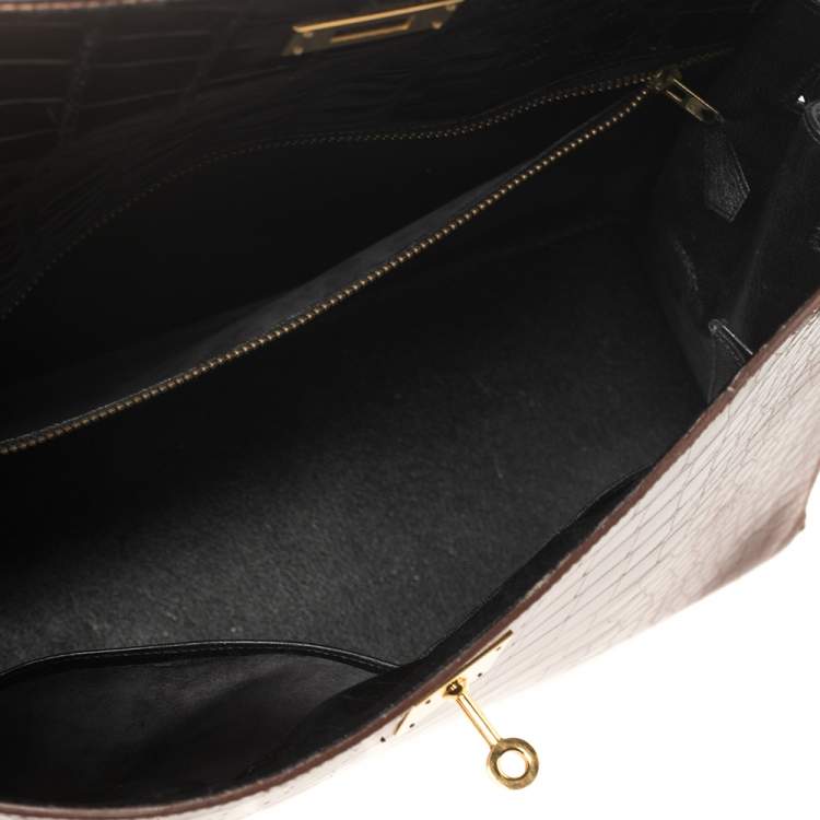 Pre Owned Hermès Tri Color Shine Alligator Gold Finished Kelly Sellier 35 Bag