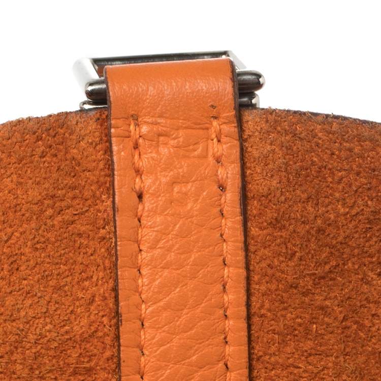 Pre Owned Hermes Orange Togo Leather Lock Picotin PM Bag