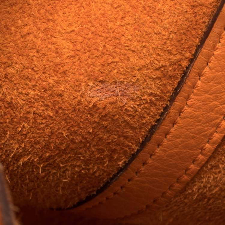 Pre Owned Hermes Orange Togo Leather Lock Picotin PM Bag