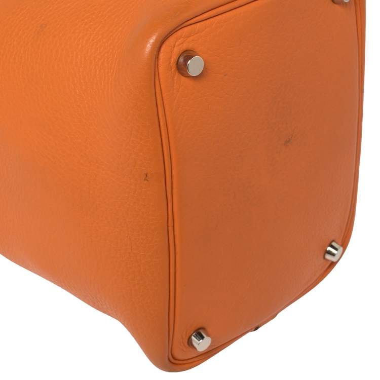 Pre Owned Hermes Orange Togo Leather Lock Picotin PM Bag