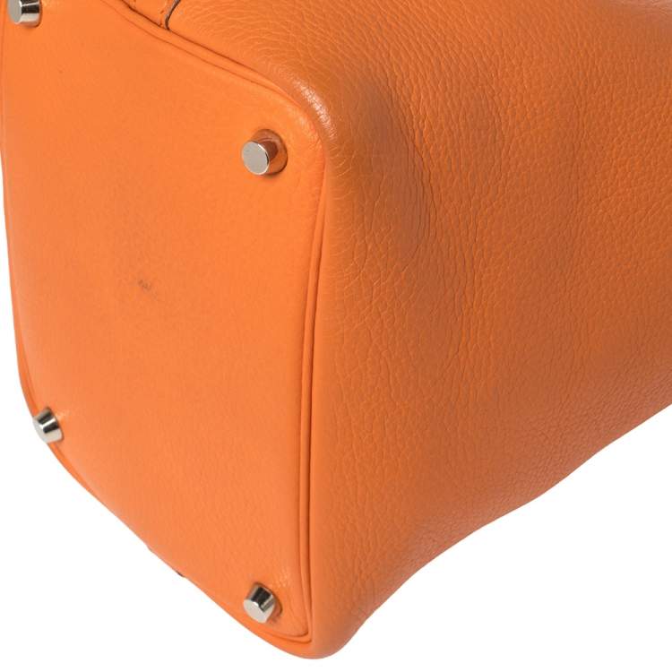 Pre Owned Hermes Orange Togo Leather Lock Picotin PM Bag