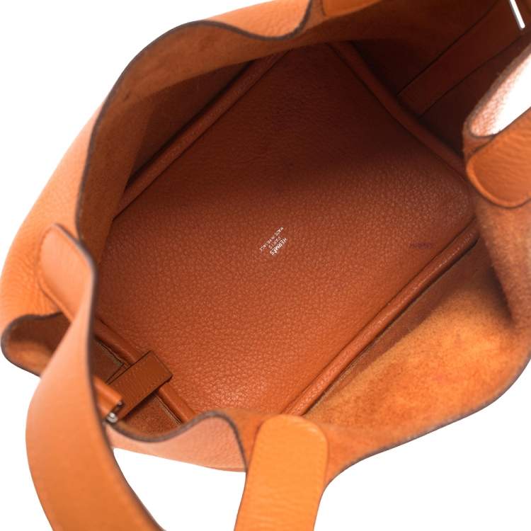Pre Owned Hermes Orange Togo Leather Lock Picotin PM Bag