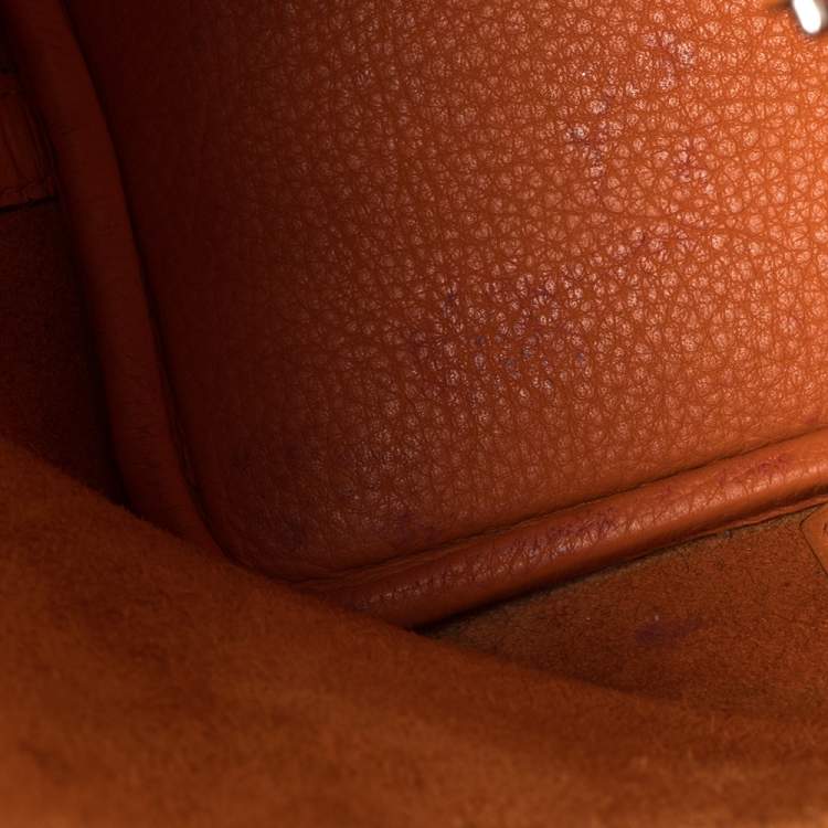 Pre Owned Hermes Orange Togo Leather Lock Picotin PM Bag