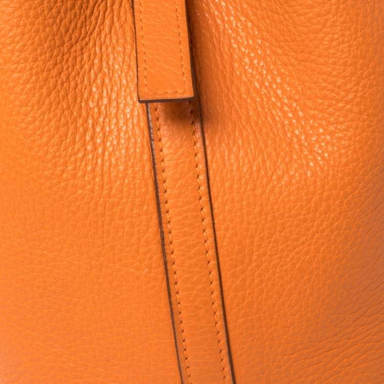 Pre Owned Hermes Orange Togo Leather Lock Picotin PM Bag