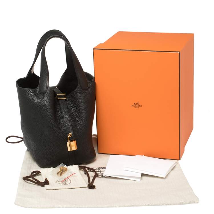 Pre Owned Hermes Black Clemence Leather Lock Picotin PM Bag