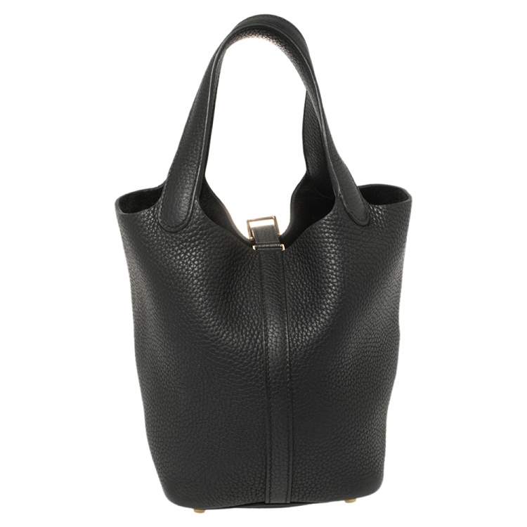 Pre Owned Hermes Black Clemence Leather Lock Picotin PM Bag