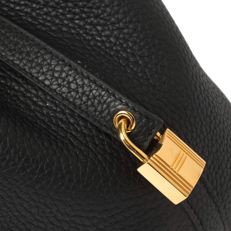 Pre Owned Hermes Black Clemence Leather Lock Picotin PM Bag