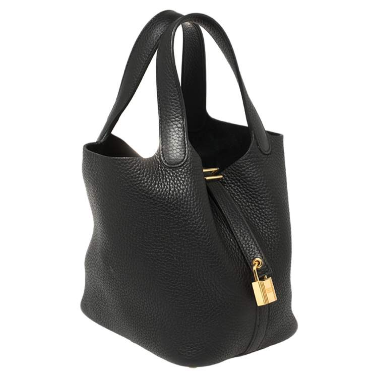 Pre Owned Hermes Black Clemence Leather Lock Picotin PM Bag