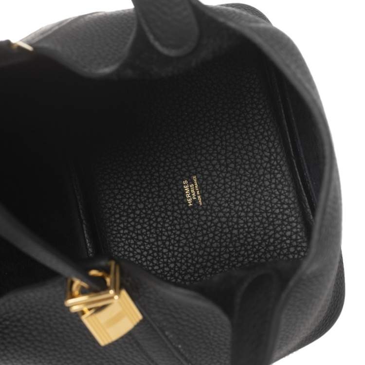 Pre Owned Hermes Black Clemence Leather Lock Picotin PM Bag