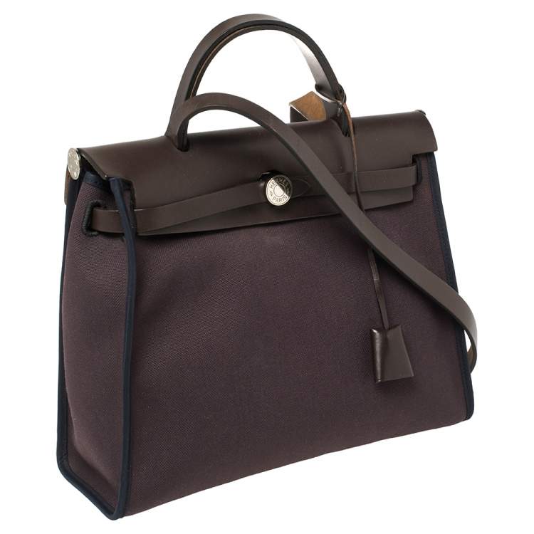 Pre Owned Hermes Cacao/Prune Canvas and Leather Herbag Zip 31 Bag