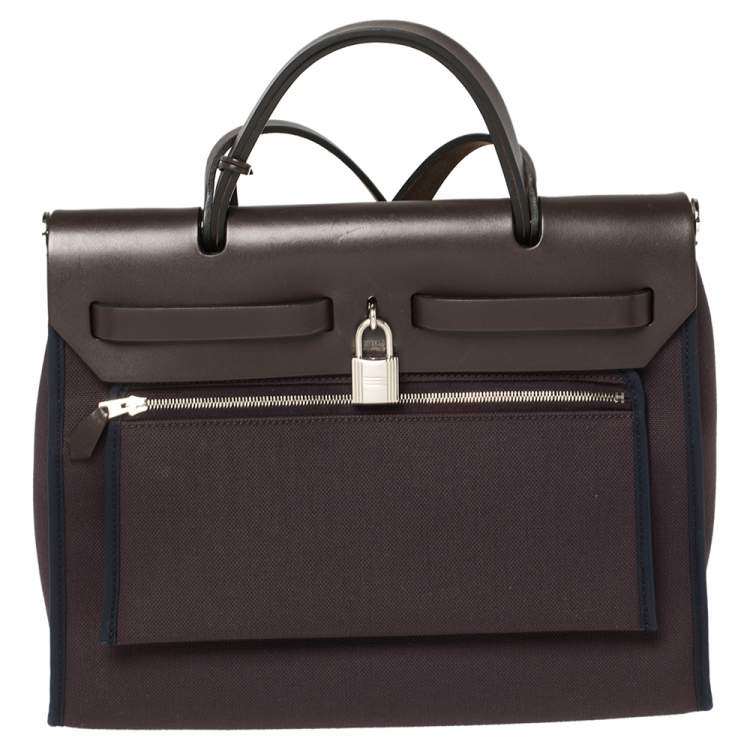 Pre Owned Hermes Cacao/Prune Canvas and Leather Herbag Zip 31 Bag