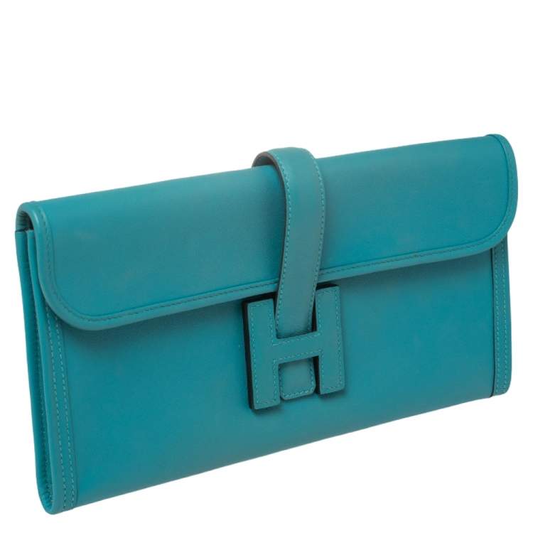 مملوكة مسبقًا Hermès Blue Paon Swift Leather Elan Jige 29 Clutch